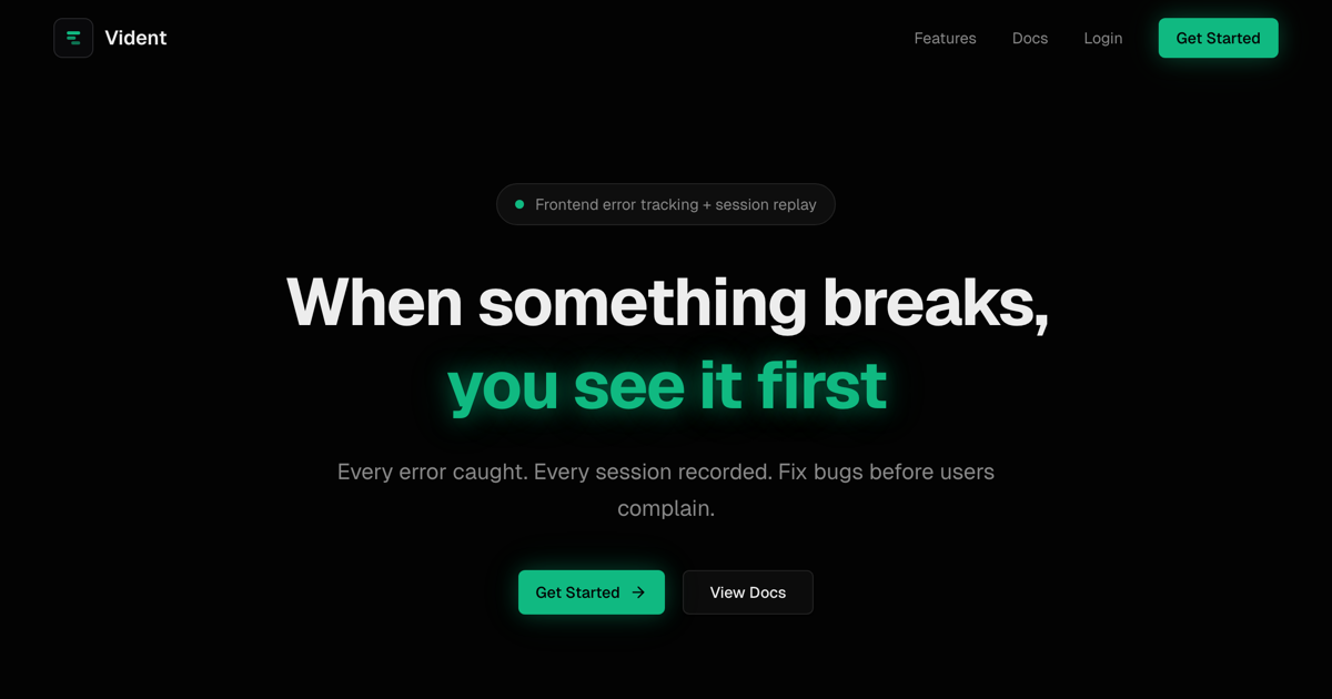 Vident — Frontend error tracking & session replay